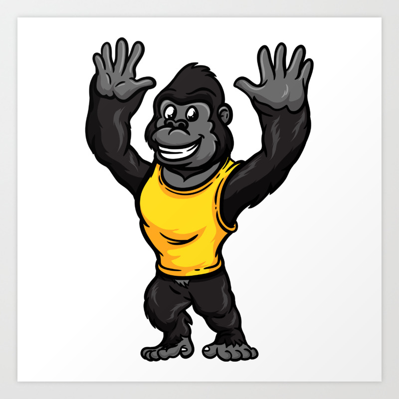 Cute Anthropomorphic Human-like Cartoon Character Gorilla in Clothes Art  Print by Sticker Steve | Society6