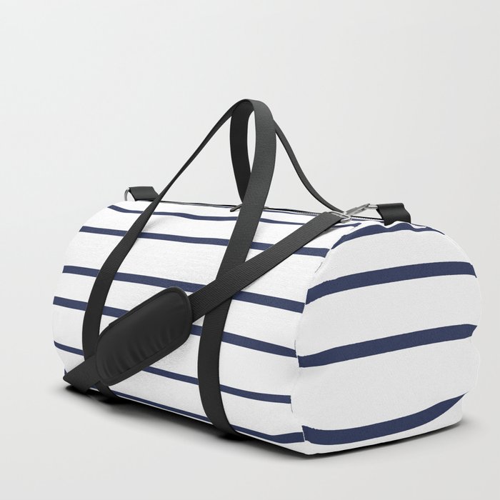 Pantone Blue Depths 193940 Hand Drawn Horizontal Lines on White Duffle