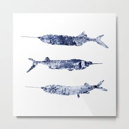 Blue Ballyhoo Metal Print | Fishies, Painting, Oceanic, Shibori, Minnows, Fish, Mahi, Caribbean, Bohemian, Nautical 