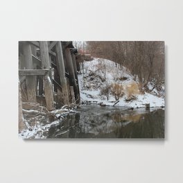 Winter River-Train Bridge Photo  Metal Print