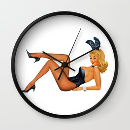 Sexy Pinup Girl Blonde Hair Black Dress Collant Smocking Rabbit Wall Clock | Retro, Corgi, Up, Vintage, Military, Pinup, Woman, Cute, Usa, Feminism 