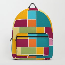 Big Blocks - Bohemian Squares and Rectangles Backpack | Squares, Blocks, Yellow, Green, Rectangles, Orange, Geometricpattern, Red, Turquoise, Bohemian 