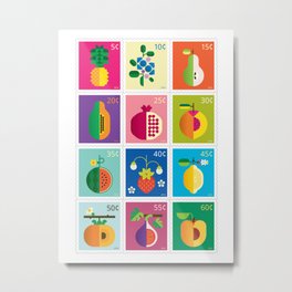 Fruit Stamps 12 Metal Print | Fruitposter, Kawaii, Fruitillustration, Graphicdesign, Lemon, Nursery, Kidsroom, Cute, Kidsdesign, Pineapple 