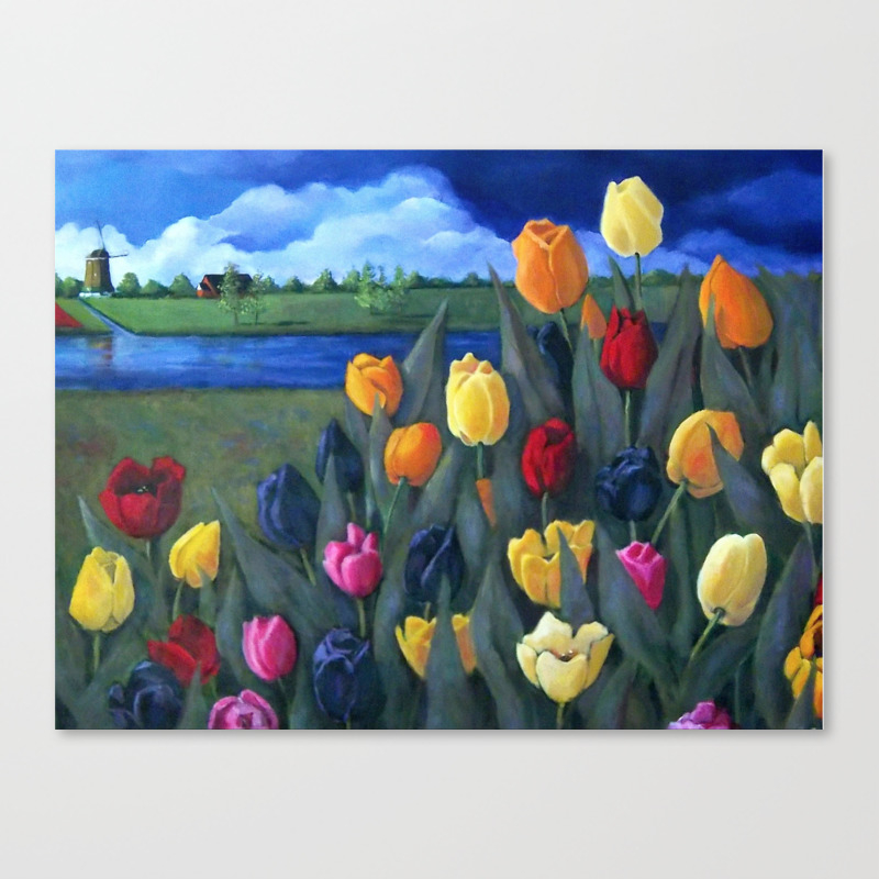 Dutch Tulips Bright Colorful Flower Painting Canvas Print By