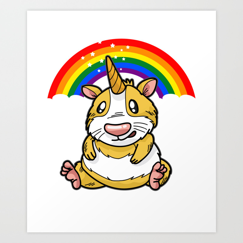 Guinea Pig Unicorn Rainbow Cartoon Comic Gift Art Print By