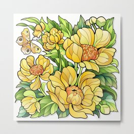 Yellow Flowers Metal Print | Digital, Yellowbutterfly, Butterfly, Flowers, Mikart, Beautifulart, Graphicdesign, Lightcolors, Floralart, Yellowpattern 