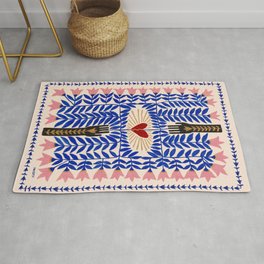 The Fragility Rug | Hands, Family, Tropical, Flower, Curated, Pink, Romantic, Painting, Love, Blue 