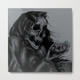 Skeleton Holding Diamond Metal Print | Pirates, Robed, Skull, Scary, Spooky, Halloween, White, Grimreaper, Charcoal, Skeleton 