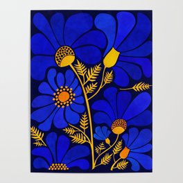 Wildflower Garden Poster | Wildflowers, Tropical, Floral, Garden, Bold, Daises, Gold, Indigo, Colorful, Cobalt 