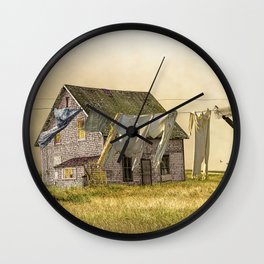 Retro Style Wash on the Clothesline by Prairie Farm House Wall Clock | Line, Dirty, Laundry, Dry, Americanalandscape, Washing, Wash, Washday, Hang, Wind 