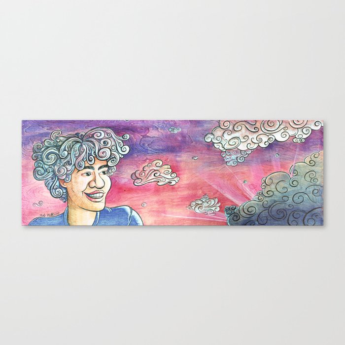 Head in the Clouds Canvas Print | Painting, Ink, Comic, Illustration, Clouds, Sunset, Dreaming