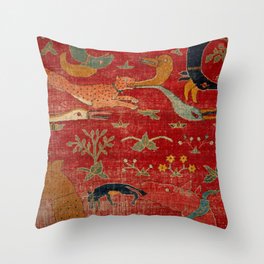 Animal Grotesques Mughal Carpet Fragment Digital Painting Throw Pillow | Outdoor, Digital, Nature, Painting, Rug, Pattern, Floral, Bohemian, Persian, Antique 