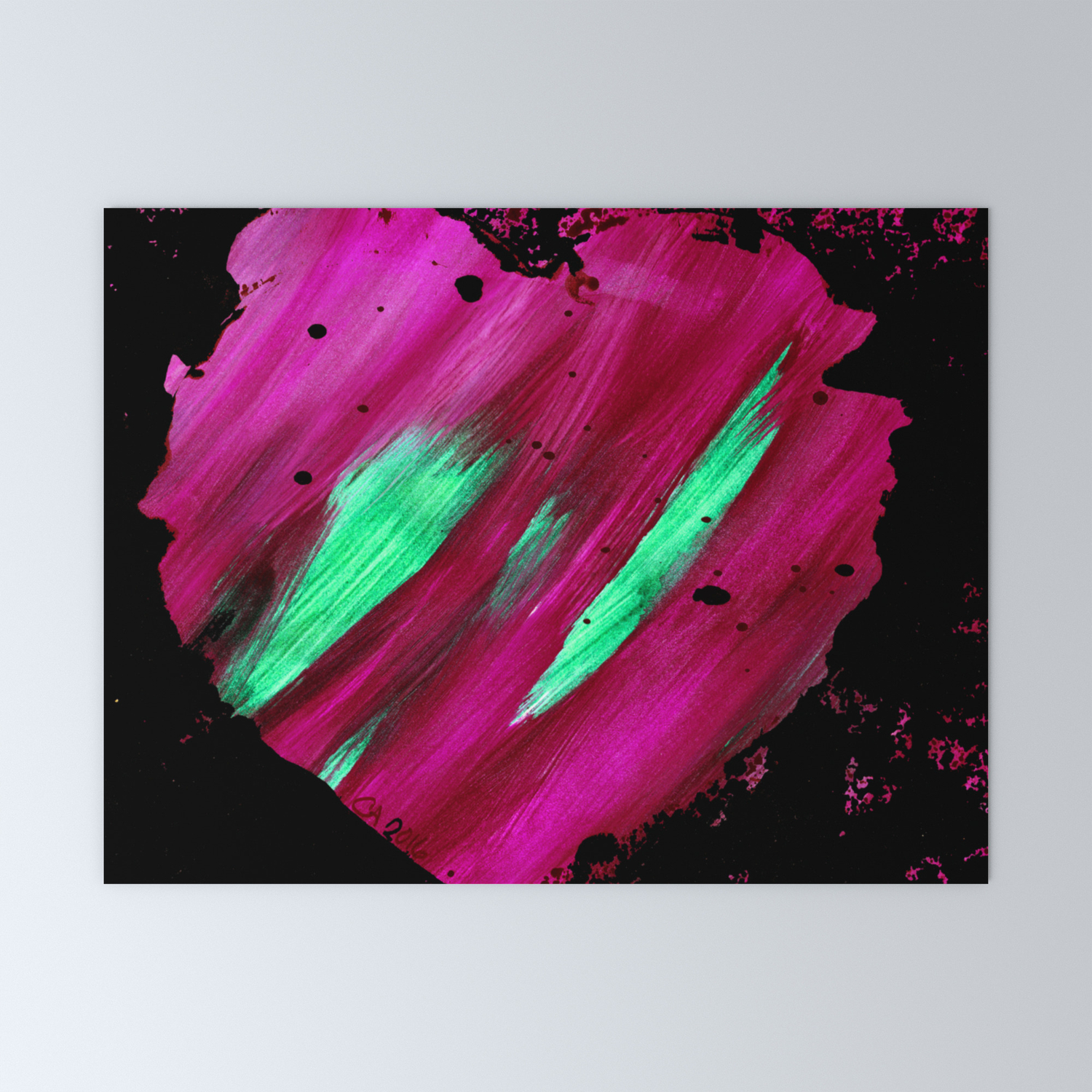 Magenta Abstract Heart Splatter Painting Magenta Red Crimson Green