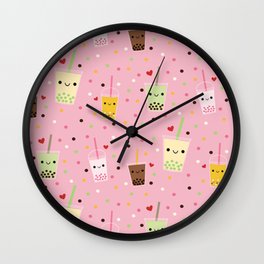 Happy Boba Bubble Tea Pink Wall Clock | Tea, Bubble, Color, Cappucino, Colorful, Milk, Bobatea, Boba, Cup, Graphicdesign 