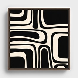 Palm Springs - Midcentury Modern Abstract Pattern in Black and Almond Cream  Framed Canvas