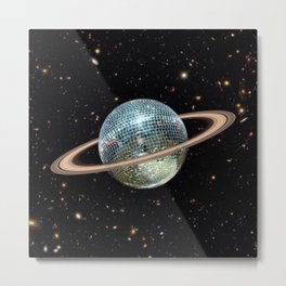 Saturn Disco II Metal Print | Discoball, Planets, Curated, Disco, Music, Retro, Space, Party, Saturn, Collage 