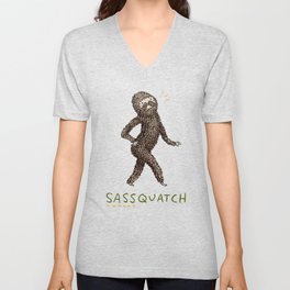 Sassquatch Unisex V-Ausschnitt | Yeti, Funny, Sass, Abominablesnowman, Cryptozoology, Sassquatch, Cartoon, Strutting, Squatch, Awesome 