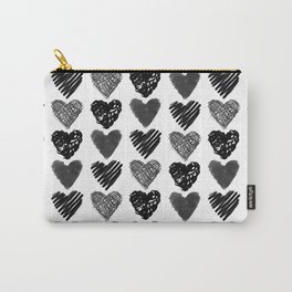 Hearts in Black and White Carry-All Pouch | Handmade, Heart, Simple, Hearts, Abstract, Romantic, Watercolor, Minimal, Hand Painted, Sketch 