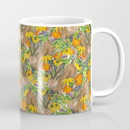 Jackalope Wildflower Florals Coffee Mug | Painting, Mythical, Curated, Bunny, Deerantlers, Hare, Jackalope, Thistle, Weird, Jackrabbit 