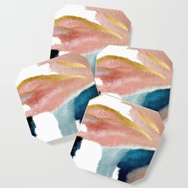 Exhale: a pretty, minimal, acrylic piece in pinks, blues, and gold Coaster