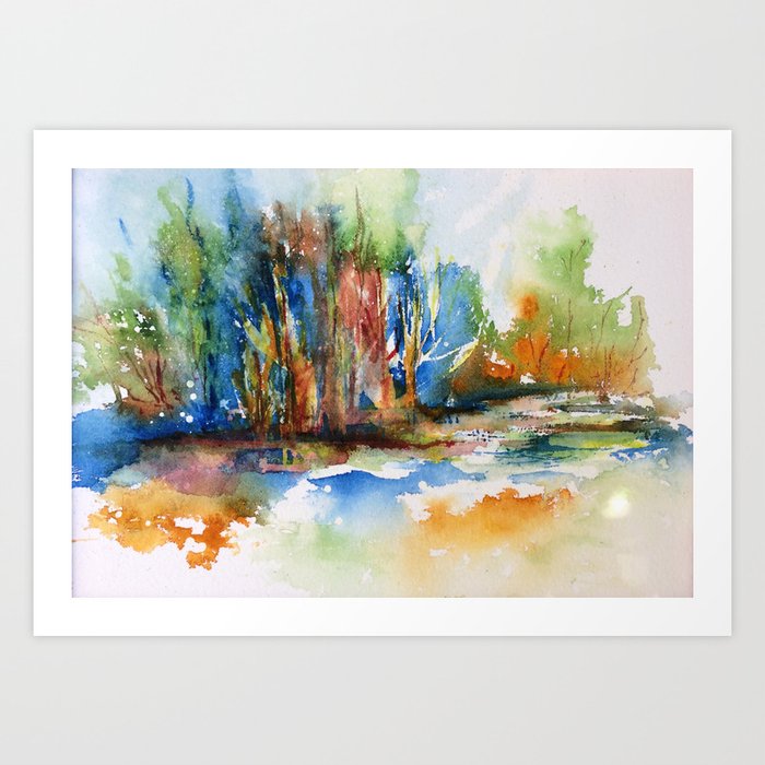 Spontaneous Watercolor Landscape Original Abstract Art Print By