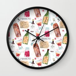My Manhattan with Bourbon Cocktail Recipe Illustration Wall Clock | Bourbon, Cocktailrecipe, Retrococktail, Happyhour, Watercolor, Bar, Mixology, Cocktail, Painting, Drinks 