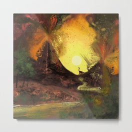 That Day the Dinosaurs Died Metal Print | Digital, Volcano, Landscape, Dinosaur, Painting 