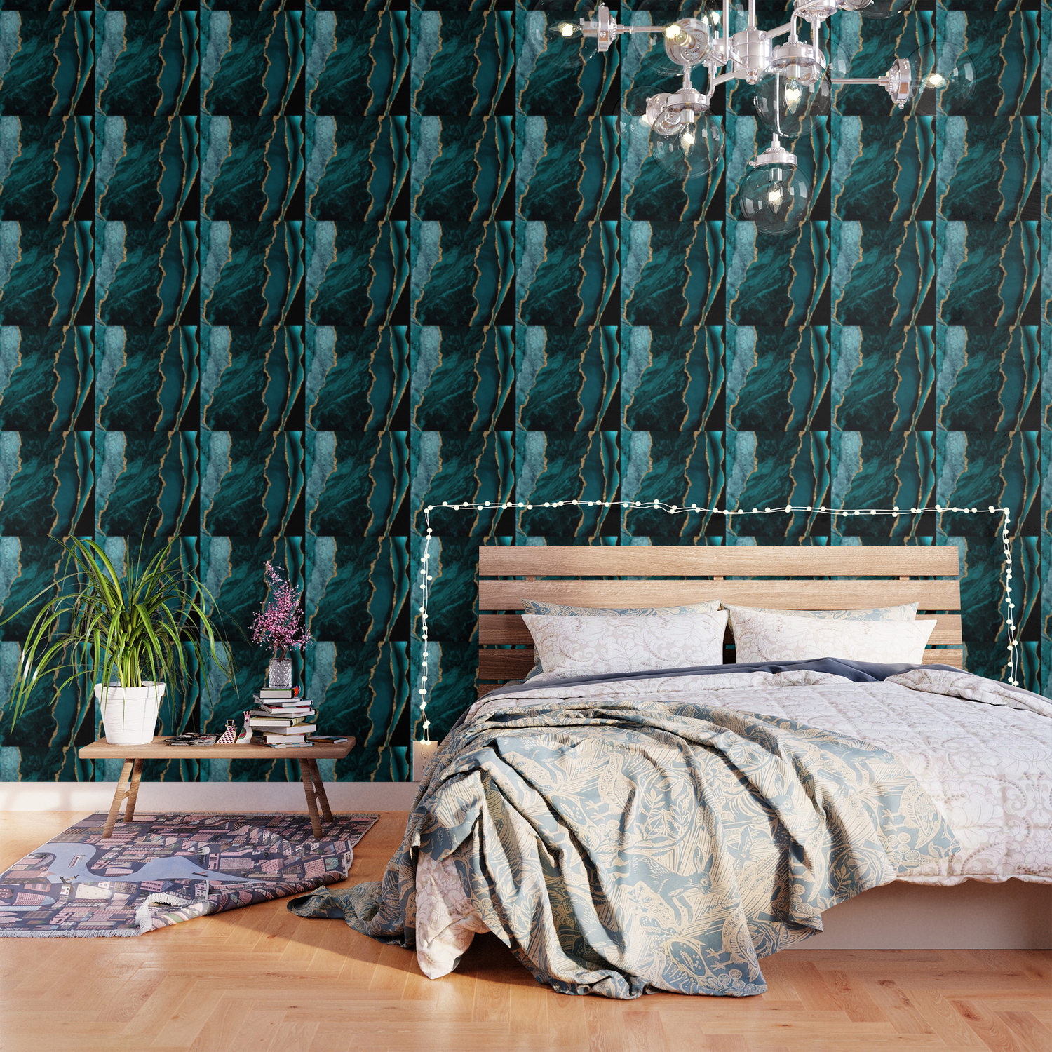 Crushed Green Velvet, Teal And Aqua Marble Wallpaper by DEC02 | Society6