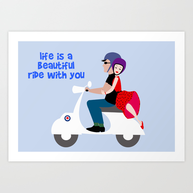 Couple on a motorcycle with love quote Art Print by The Red Umbrella Shop |  Society6