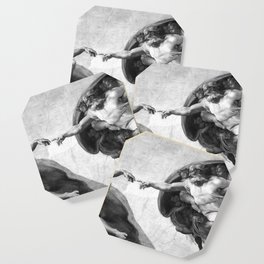 Black and White Creation of Adam Painting by Michelangelo Sistine Chapel Coaster