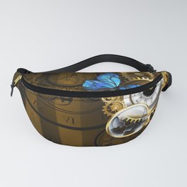 Silver Watches with Blue Butterflies ( Steampunk ) Fanny Pack