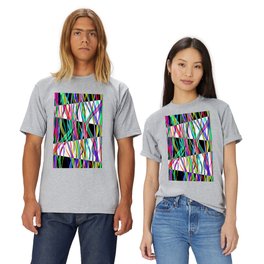 Multiplied Colored Parallel Vivid Lines Zig Zag on Black Board T Shirt