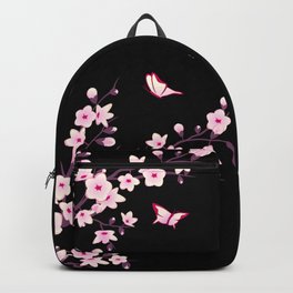 Cherry Blossom Pink Black Backpack | Graphicdesign, Butterflies, Floral, Curated, Feminine, Pinkcherry, Sakura, Plumblossom, Pink, Cherryblossoms 