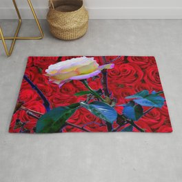 YELLOW ROSE  ON RED ROSES GARDEN ABSTRACT Rug | Yellowart, Colored Pencil, Roseflorals, Digital, Gardengifts, Redart, Abstract, Acrylic, Roses, Spring 