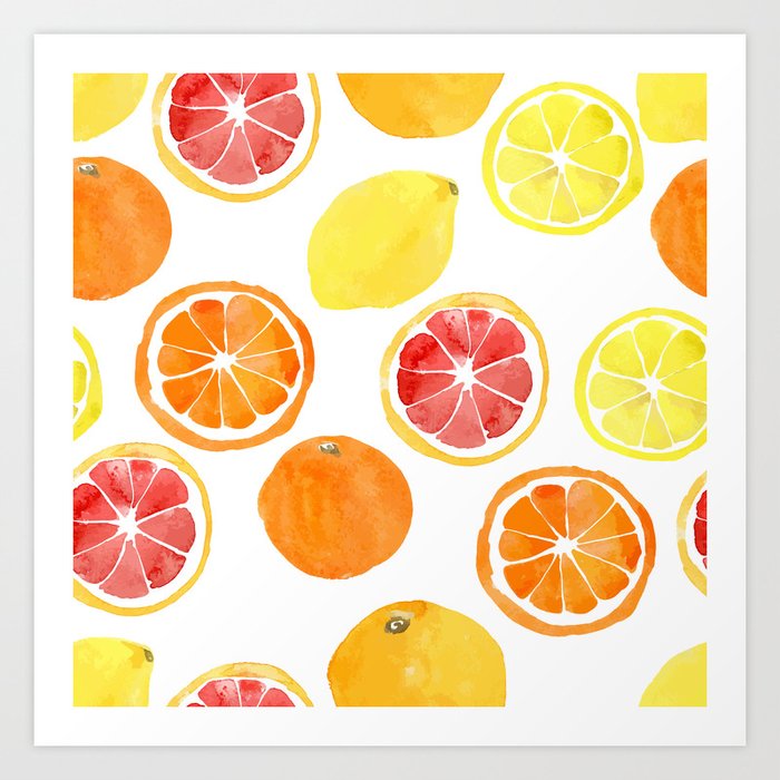 Get Wallpaper Watercolor Vector Citrus Fruits Art Print By Dinkoobraz Society6 For iPhone Free