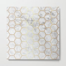 Geometric Honeycomb Pattern - Marble & Gold #767 Metal Print | Natural, Gold, Cool, Honeycomb, Beehive, Graphicdesign, Nature, Decoration, Design, Bee 