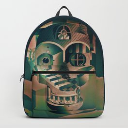 Utopia Skull 1 Backpack | Digital, Optic, City, Ikiiki, Skull, Art, Utopic, Skullart, Aligulec, Illustration 