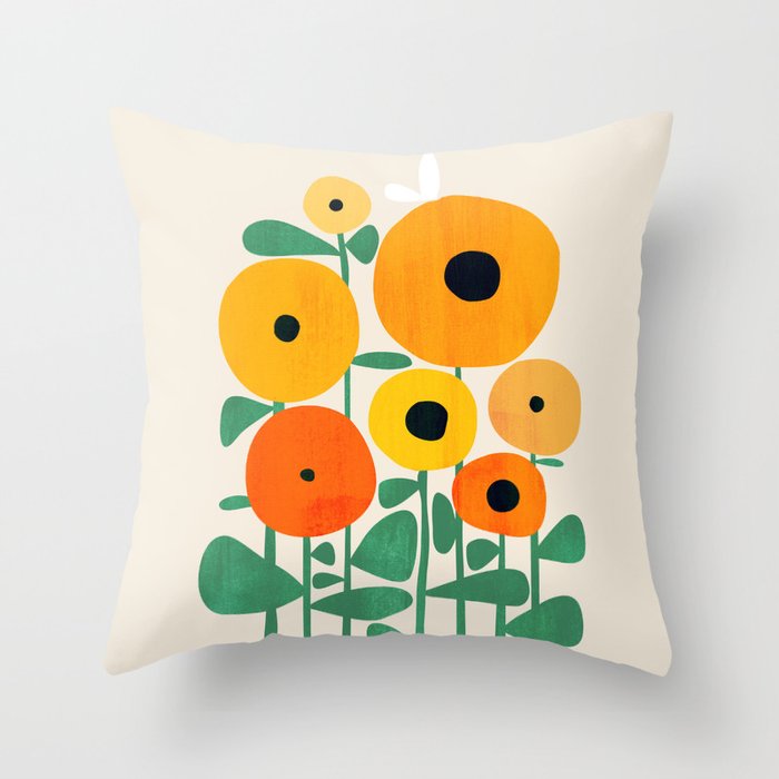 Sunflower and Bee Throw Pillow