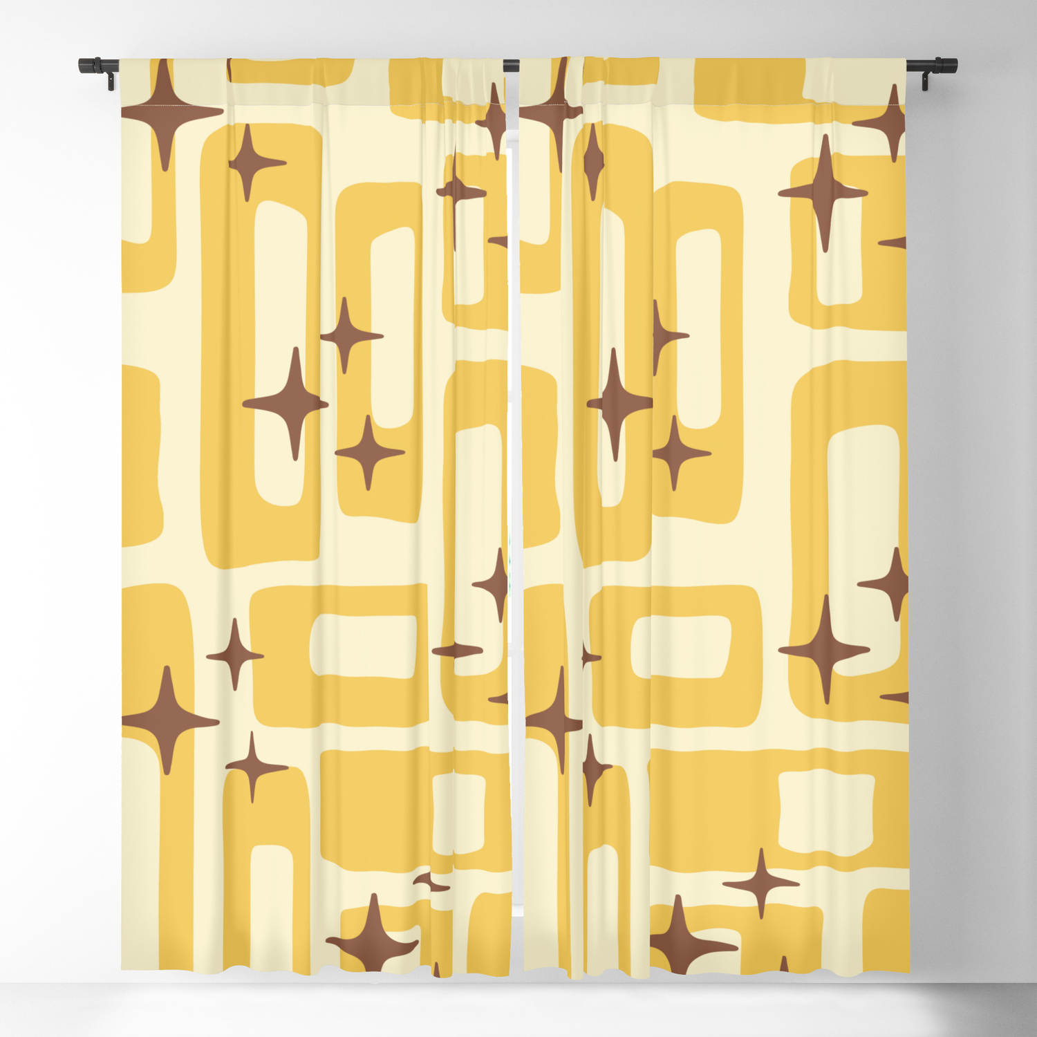 Retro Mid Century Modern Abstract Pattern 577 Yellow Brown Blackout Curtain By Tonymagner Society6