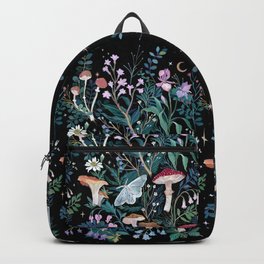 Night Mushrooms Backpack | Acrylic, Nature, Garden, Painting, Flowers, Floral, Foliage, Stars, Mushroom, Butterfly 