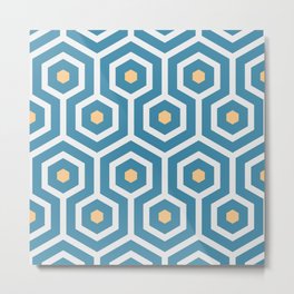 Meandering hexagons in a summerish design Metal Print | Hexagon, 1920Sdesign, Geometric, Largescale, Homedecor, Digital, Summer, Meandering, Modern, Blue 