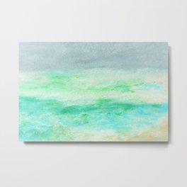 Brielle1 Seashore Bright Oil Pastel Drawing Metal Print | Acqua, Sea, Ocean, Surf, Stormcoming, Waterfront, Turbulent, Meditative, Breakers, Waves 