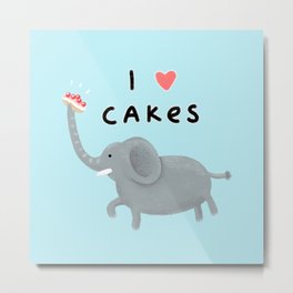 Elephant Loves Cakes Metal Print | Children, Elephant, Cake, Curated, Illustration, Kawaii, Weird, Adorable, Snacc, Kids 