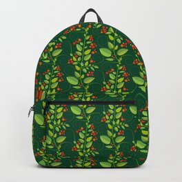 Berry Vines on Very Dark Green (pattern) Backpack | Christmas, Graphicdesign, Curls, Berry, Pattern, Paisleymcnoodle, Darkgreen, Garden, Leaves, Festiveseason 
