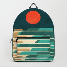 Chasing wave under the red moon Backpack | Vector, Illustration, Beach, Moon, Sea, Landscape, Cubism, Curated, Wave, Digital 