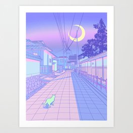 Kyoto Nights Kunstdrucke | Luna, 90S, Pastel, Manga, Tokyo, Mood, Aesthetic, Moon, Vaporwave, Drawing 