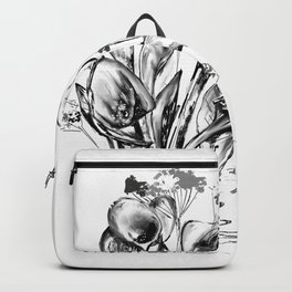 Calla Lily Backpack | Digital, Leaves, Simple, Blooms, Floralmixture, Callalily, Florals, Painting, Blackandwhite, Bouquet 
