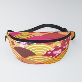 pattern scales simple Nature background with japanese sakura flower, rosy pink Cherry, wave Fanny Pack