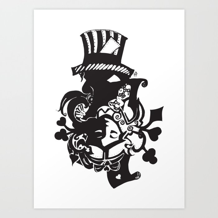 Madhatter Alice Wonderland In An Upside Down World Of Art Print By Irishcoffeestudio Society6