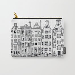 Amsterdam Canal Houses Sketch Carry-All Pouch | Illustration, Amsterdam, Watercolor, Black and White, Painting, House, Street, Sketch, Urban, Travel 
